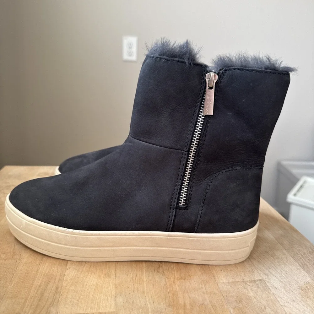 J/Slides NY Blue‎ Suede Side Zip High Top Sneakers Women's 9 Faux Fur Lined